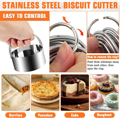Biscuit Cutter Set,10PCS Stainless Steel Pastry Blender Set with Pastry Cutter,5PCS Biscuit Cutter,Dough Cutter,3 Cup Flour Sifter,Baking Mat and Fine Mesh Strainer for Cooking Cookies and Donuts