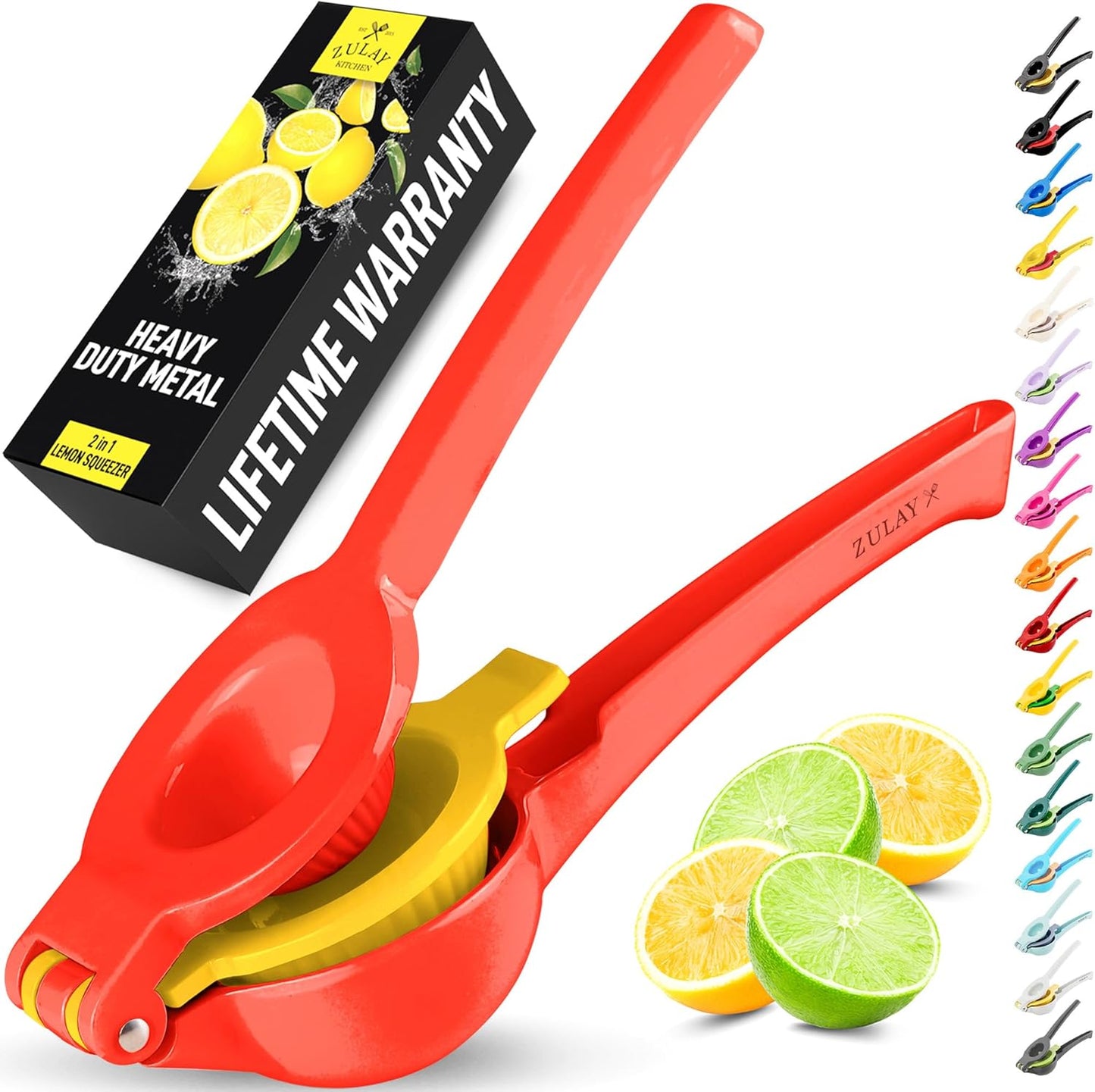 Zulay Kitchen Metal 2-in-1 Lemon Squeezer - Sturdy Max Extraction Hand Juicer Lemon Squeezer Gets Every Last Drop - Easy to Clean Manual Citrus Juicer - Easy-Use Lemon Juicer Squeezer - Yellow/Green