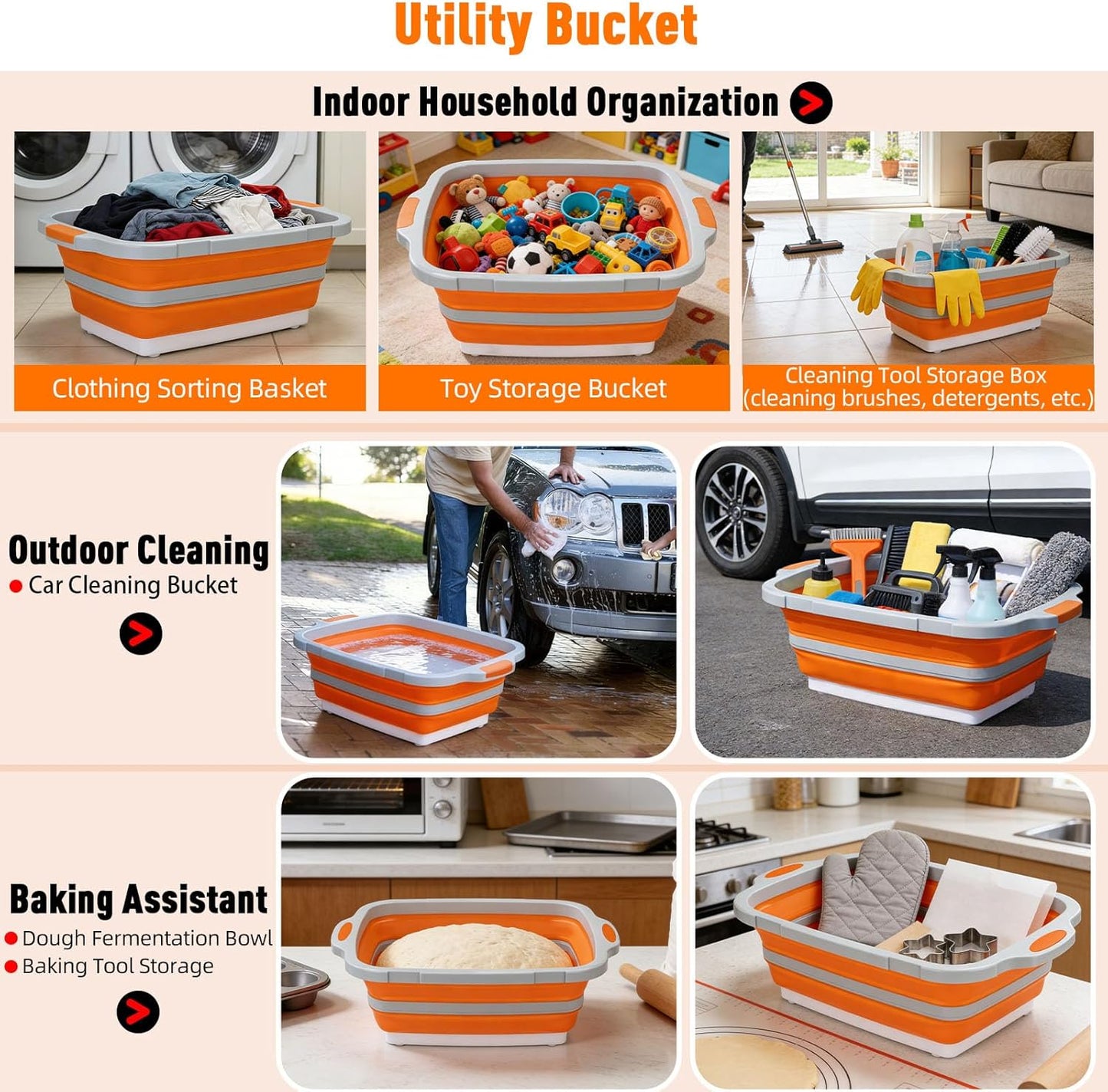 8L Collapsible BBQ Prep Tub with Locking Lid Cutting Board for Marinating Food Storage - Portable Wash Basin Colander for Kitchen Camping Sink - Foldable Bucket for Household Baking Picnic Tailgate