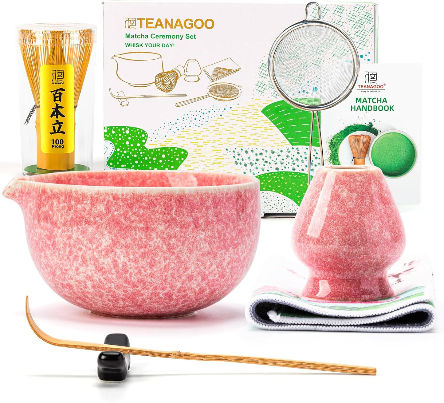 TEANAGOO Matcha Whisk Set,7 Pcs Matcha Start Set Lt.Grey,Matcha Kit for Ceremony,Matcha Tea Set with Whisk and Bowl with All Accessories,Gift for Friend/Family