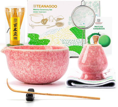 TEANAGOO Matcha Whisk Set,7 Pcs Matcha Start Set Lt.Grey,Matcha Kit for Ceremony,Matcha Tea Set with Whisk and Bowl with All Accessories,Gift for Friend/Family