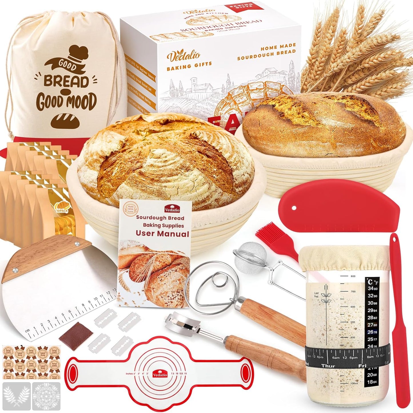 Sourdough Starter Kit, Sourdough Bread Baking Supplies, Bread Proofing Basket, Sourdough Kit for Modern Home and Kitchen, Sourdough Bread Basket, Sour Dough Kit Tools, Bread Making Tools Kit