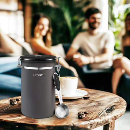Coffee Canisters with Window,Scoop and Airtight Lid Stainless Steel Kitchen Bean Storage Grounds Container Date Tracker and Scoop for Grounds Coffee Bar Accessories (Cream+window, 22 oz)