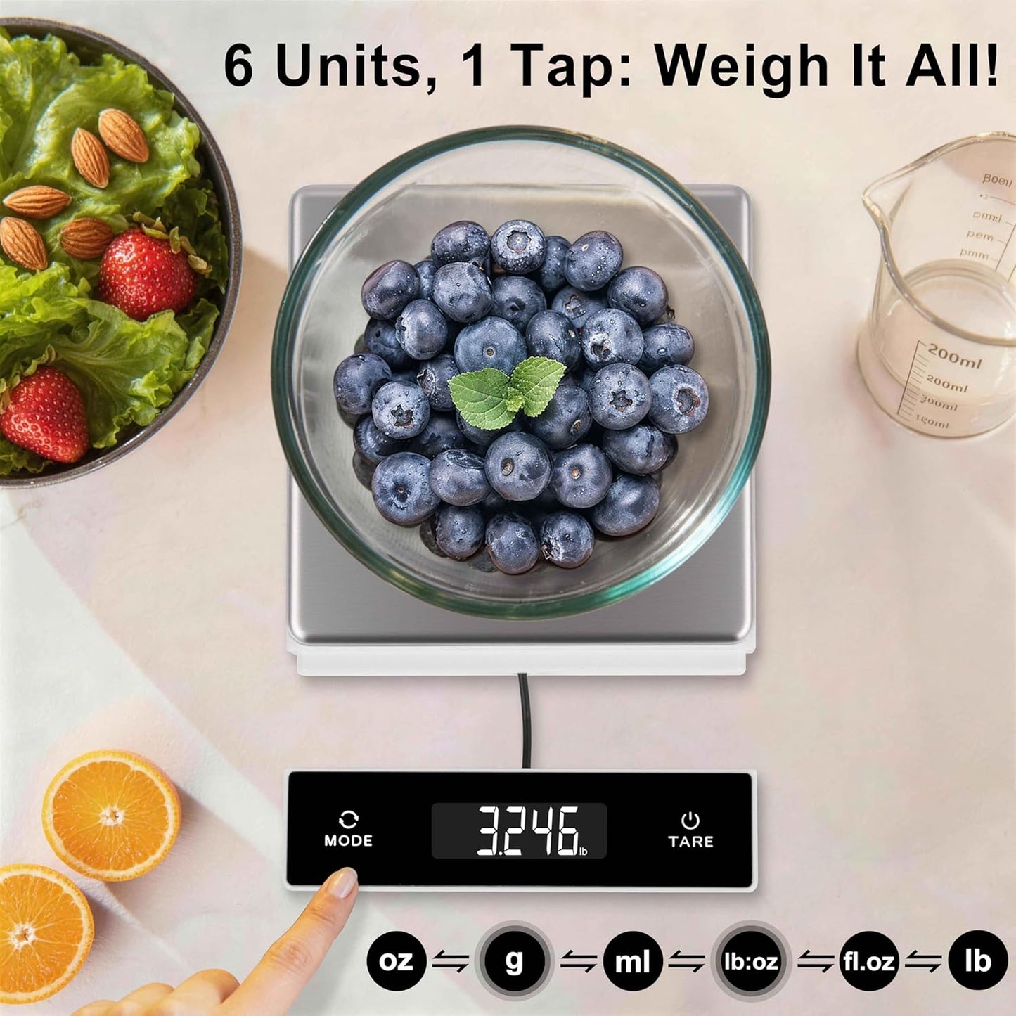 THINKSCALE Digital Kitchen Scale, 11-Pound Stainless Steel Food Scale with Pull-Out Display, 1g/0.01oz Precision for Baking, Cooking, Meal Prep, 6-Unit Conversion