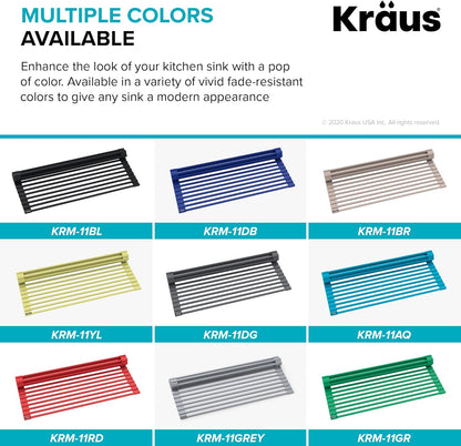 Kraus Multipurpose Workstation Sink Roll-Up Dish Drying Rack, Colander and Trivet in Dark Grey, KRM-11DG