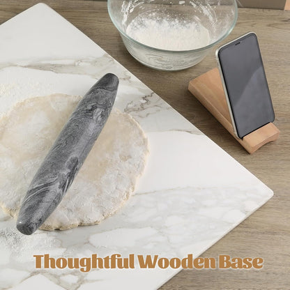 Koville African Natural Marble Rolling Pin, Non-Stick Polished Dough Roller, Pasta, Dumpling, Fondant, Pie Crust, Bread, Pizza Dough, Kitchen Baking Pastry Tools with Mat/Scraper（Namib Fantasy）