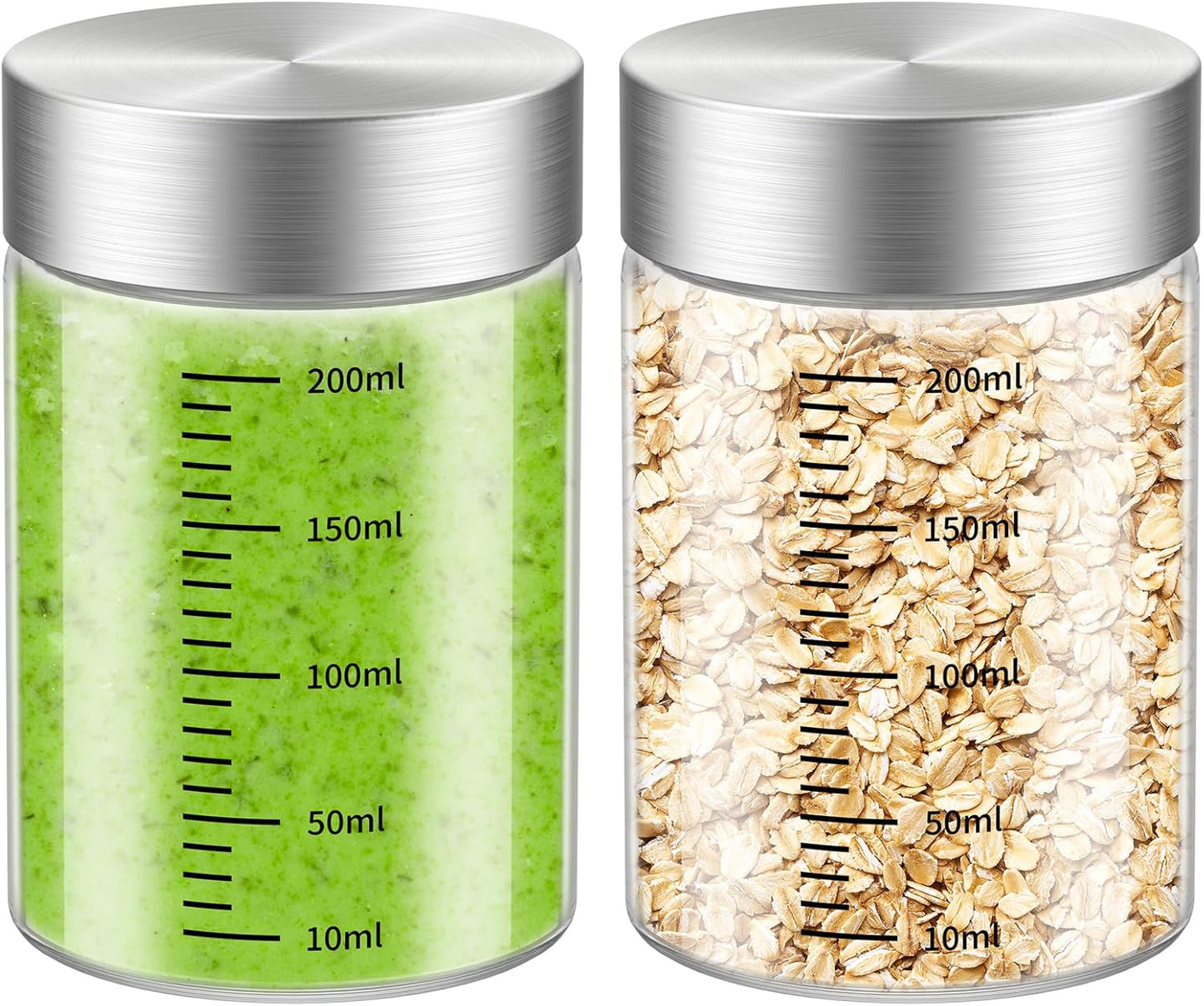 CWHHRN 4 Oz Glass Bottles, 2 Pack Glass Jar with Lid, Borosilicate Glass, Stainless Steel Lids for Juicing, Smoothies, Water Bottles, Food Storage, Shaker Bottles