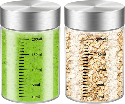 CWHHRN 4 Oz Glass Bottles, 2 Pack Glass Jar with Lid, Borosilicate Glass, Stainless Steel Lids for Juicing, Smoothies, Water Bottles, Food Storage, Shaker Bottles