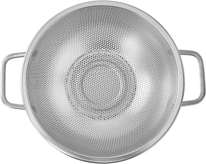 Fox Run Large Stainless Steel Colander, 5 Quart Pasta Strainer With Handles, 11” x 13.5” x 5”