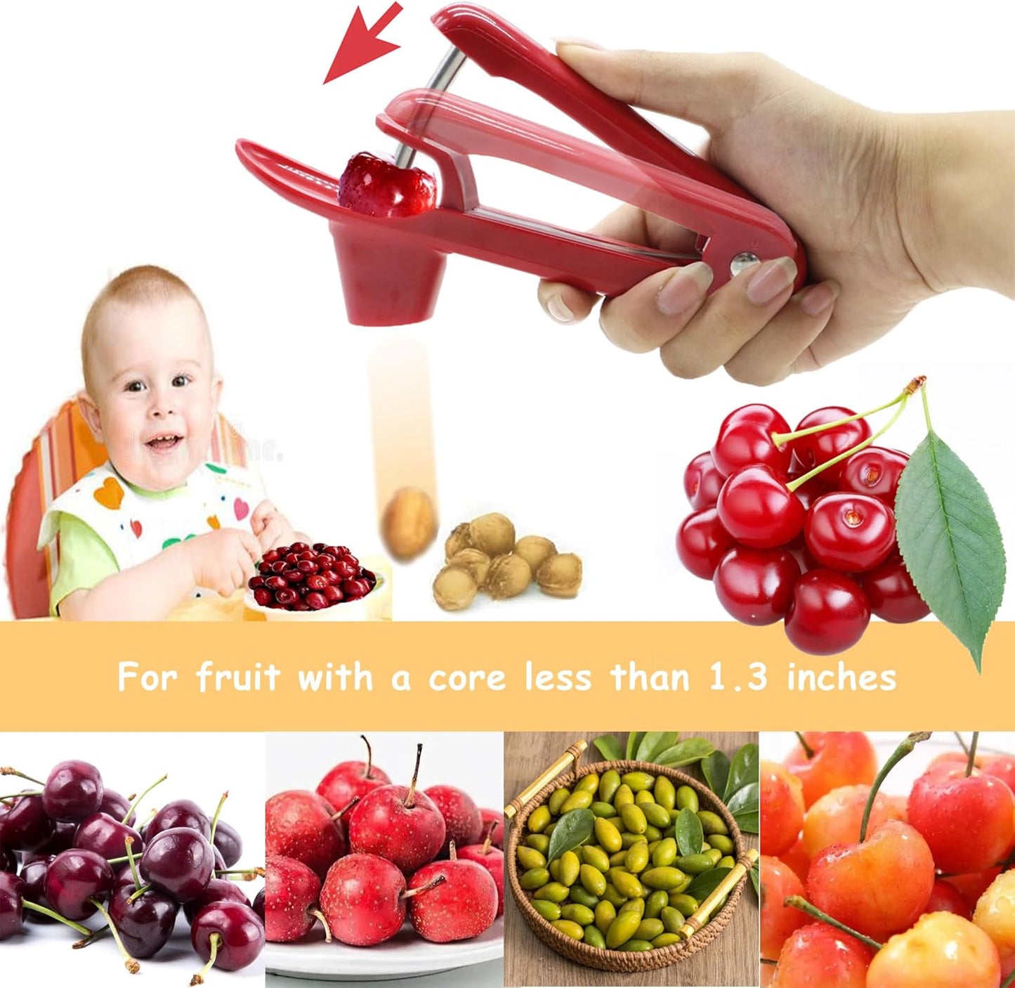 Cherry Pitter Tool, Core Remover, Olive Pitter Remover, Portable Stoner Corer Tool, Heavy-Duty Cherry Seed Remover with Lock Design, Fruit Core Remove Tool for Making Cherry Jam/Cake/Ice Cream (Red)