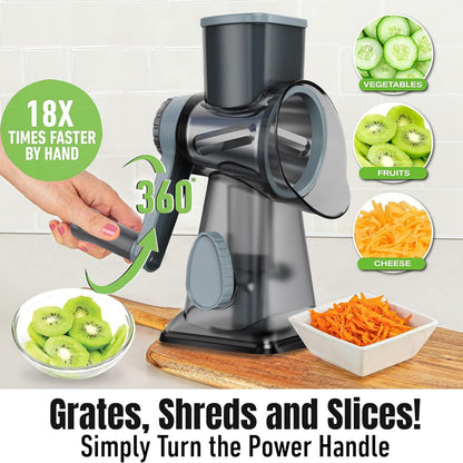 Cheese Grater Hand Crank Rotary Vegetables Shredder with Handle, 3-in-1 Graters with Interchangeable Blades and Non-slip Base Multifunctional Slicer for Kitchen