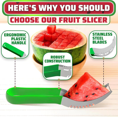 2-in-1 Watermelon Slicer Cutter Tool for 1” Cubes & Slices – Stainless Steel Watermelon Cutter Knife for Fast Fruit Cutting – Melon Slicer for Watermelon, Cantaloupe, Papaya, Honeydew, BBQ & Picnics