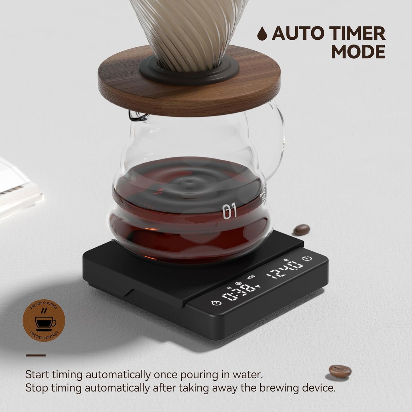 Coffee Scale, Espresso Scale, Weigh Digital Kitchen Scale with Timer, 2kg/0.1g Rechargeable Scale, Ratios & Flow Rate Display, Barista-Grade for Pour-Over, Espresso, French Press – Black