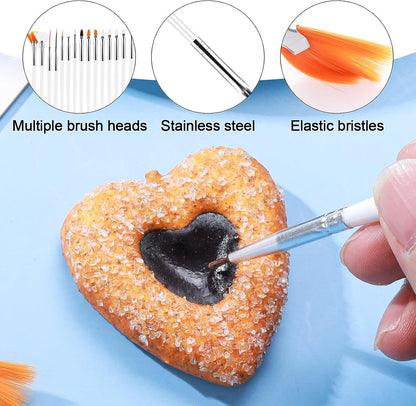 Aster 15Pcs Cake Decorating Brushes, Cake Painting Brushes Kit Food Safe Paint Brushes Multiple Function Cookie Brushes Fondant Sugar DIY Tool Set Candy Icing Pastry Brush for Baking(White)