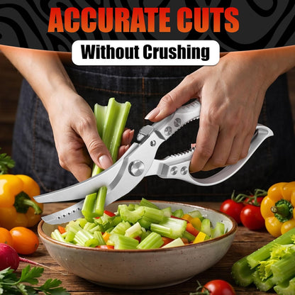 2 in 1 Kitchen Scissors for Food – Stainless Steel Blade & Plastic Cutting Board Scissors with Safety Lock | 9.5" Tomato Knife, Fruit & Vegetable Cutter – Easy-to-Use Kitchen Shears for Meat, Cheese