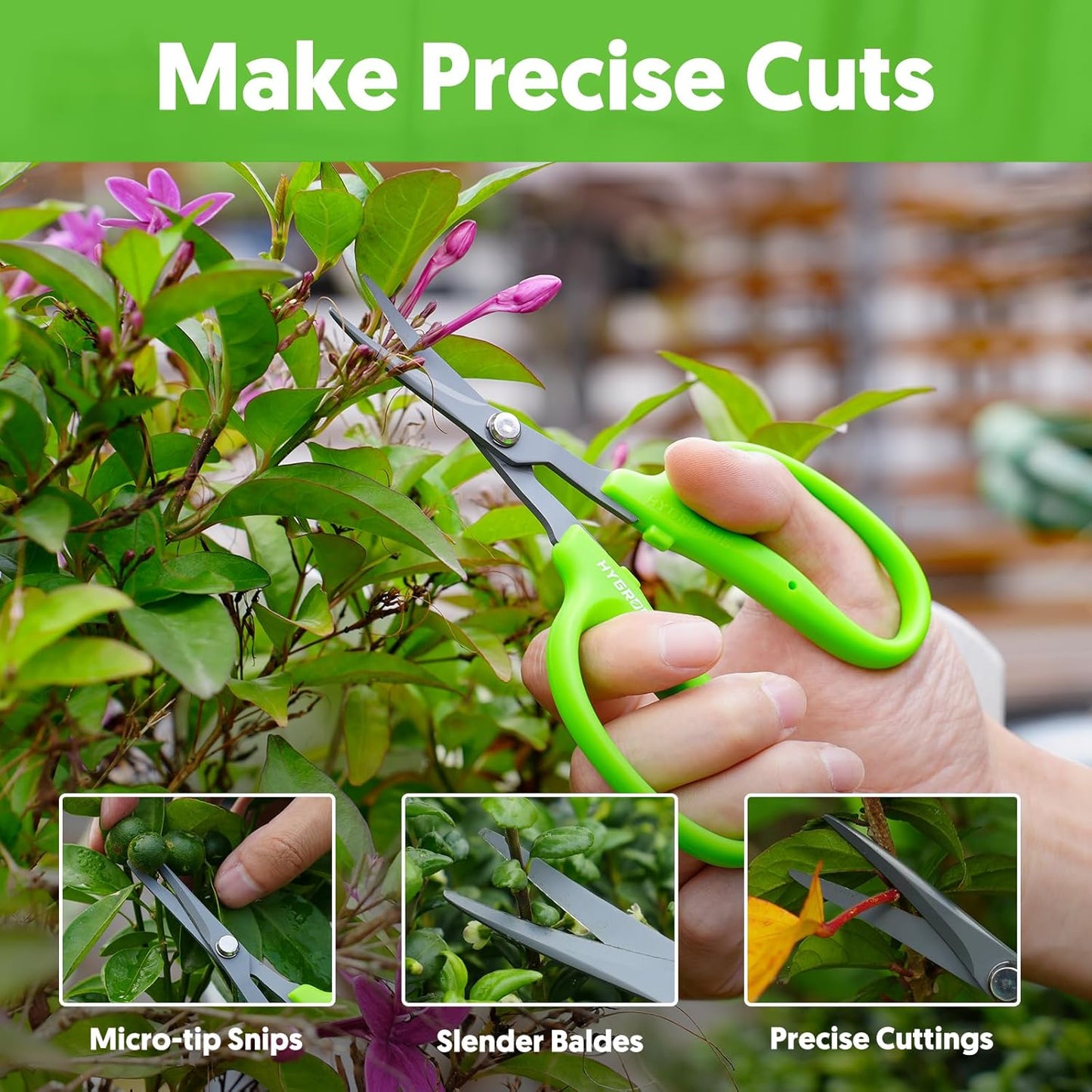 Garden Scissors, 6in Pruning Shears Snips Non-stick Coated Sharp Steel Blades - Gardening Tools Garden Shears for Plants Herb Flowers in Grow Tent and Hydroponics, Curved Blade
