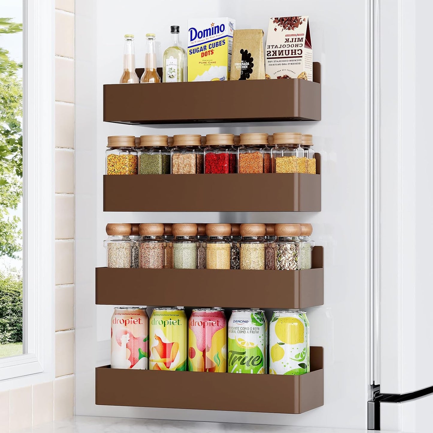 Mystozer Magnetic Spice Rack for Refrigerator, Kitchen Organizer and Storage Shelf, Black (4 Pack)…