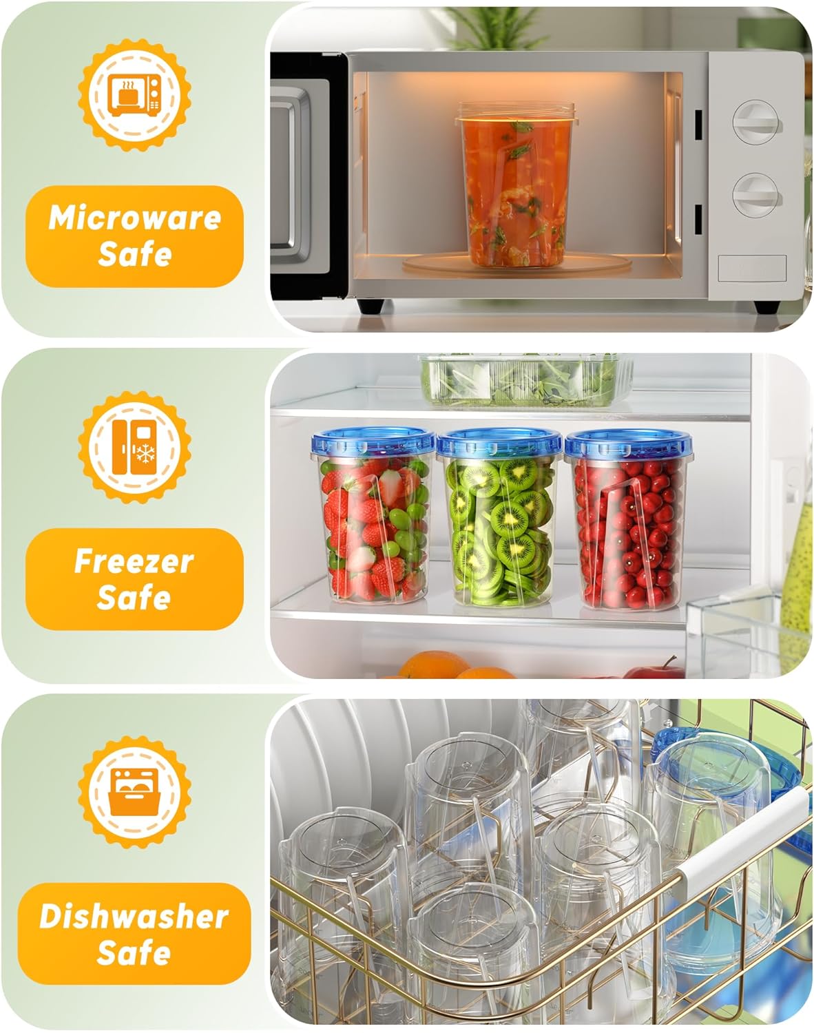 BiuLeon 6 Pack-24 oz Freezer Storage Containers, Plastic Food Storage Containers with Twist Top Lids, BPA Free and Reusable Soup Containers with Lids, Leakproof/Microwave/Dishwasher Safe