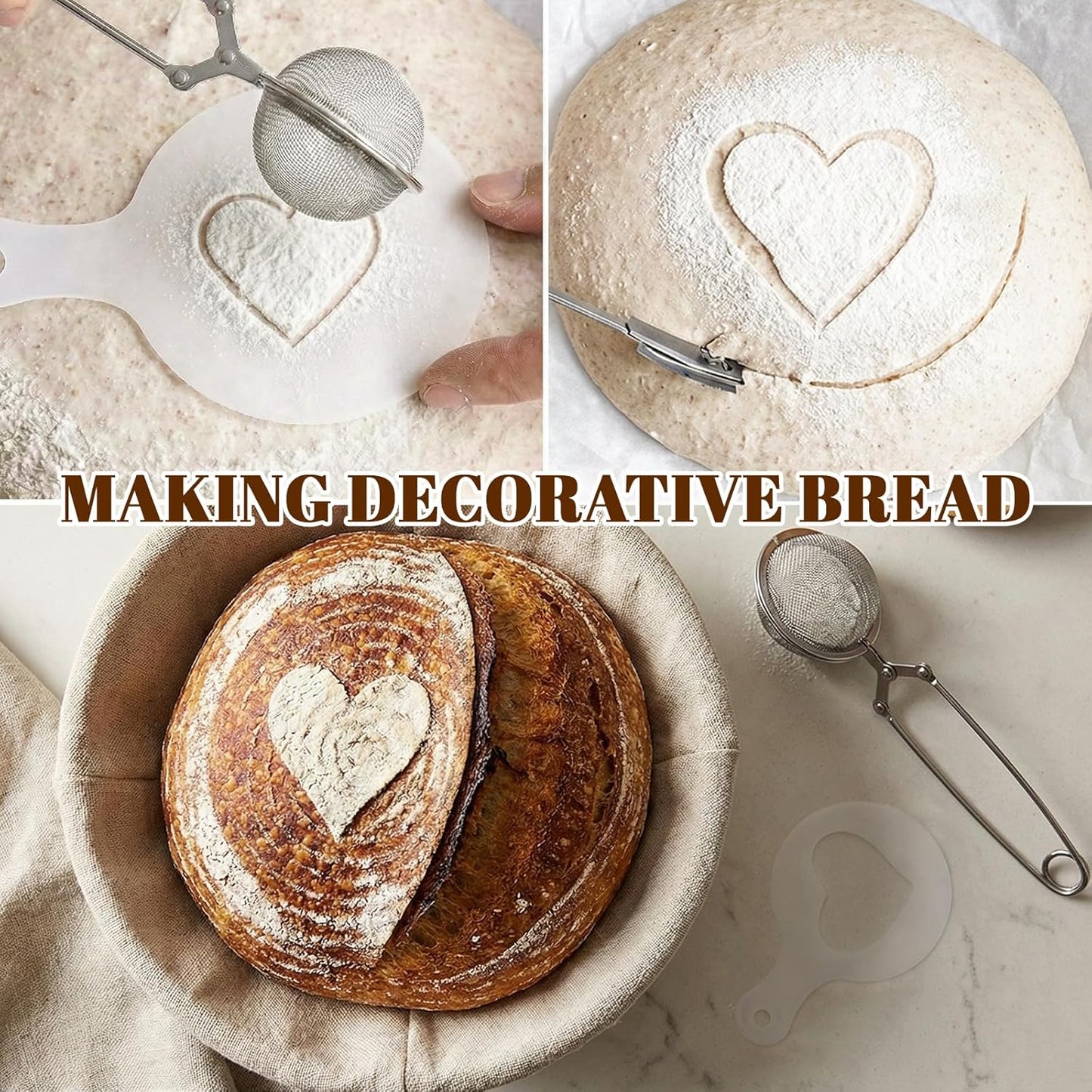 Sourdough Bread Baking Tool Set with Bread Lame & Blades Danish Dough Whisk Bowl Scraper Dough Scraper, Cleaning Brushand Silicone Brush Filter Tennis Ball,Spraying template, Sourdough Starter Kit