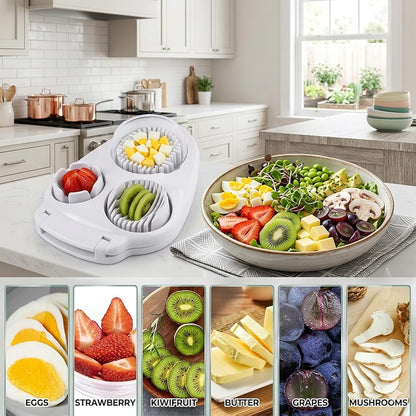 3-in-1 Egg Slicer for Hard Boiled Eggs, Hard Boiled Egg Slicer Dicer Chunker Stainless Steel, Kitchen Gadget for Salad, Strawberry, Mushroom and Grape, Heavy Duty & Dishwasher Safe (White)