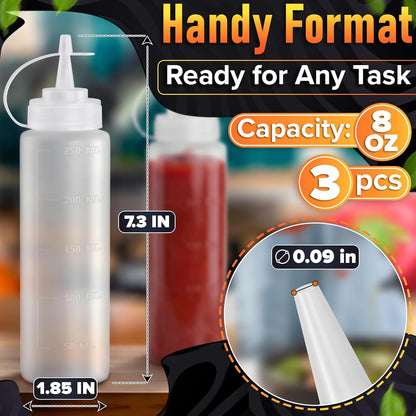 Set of 6 Inverted Condiment Squeeze Bottles 16 oz – Upgraded Design with Added Sealing Gaskets, Self-Closing Valve, Easy-to-Fill Clear Bottles for Sauces, Dressings, Ketchup, Mustard for Everyday Use