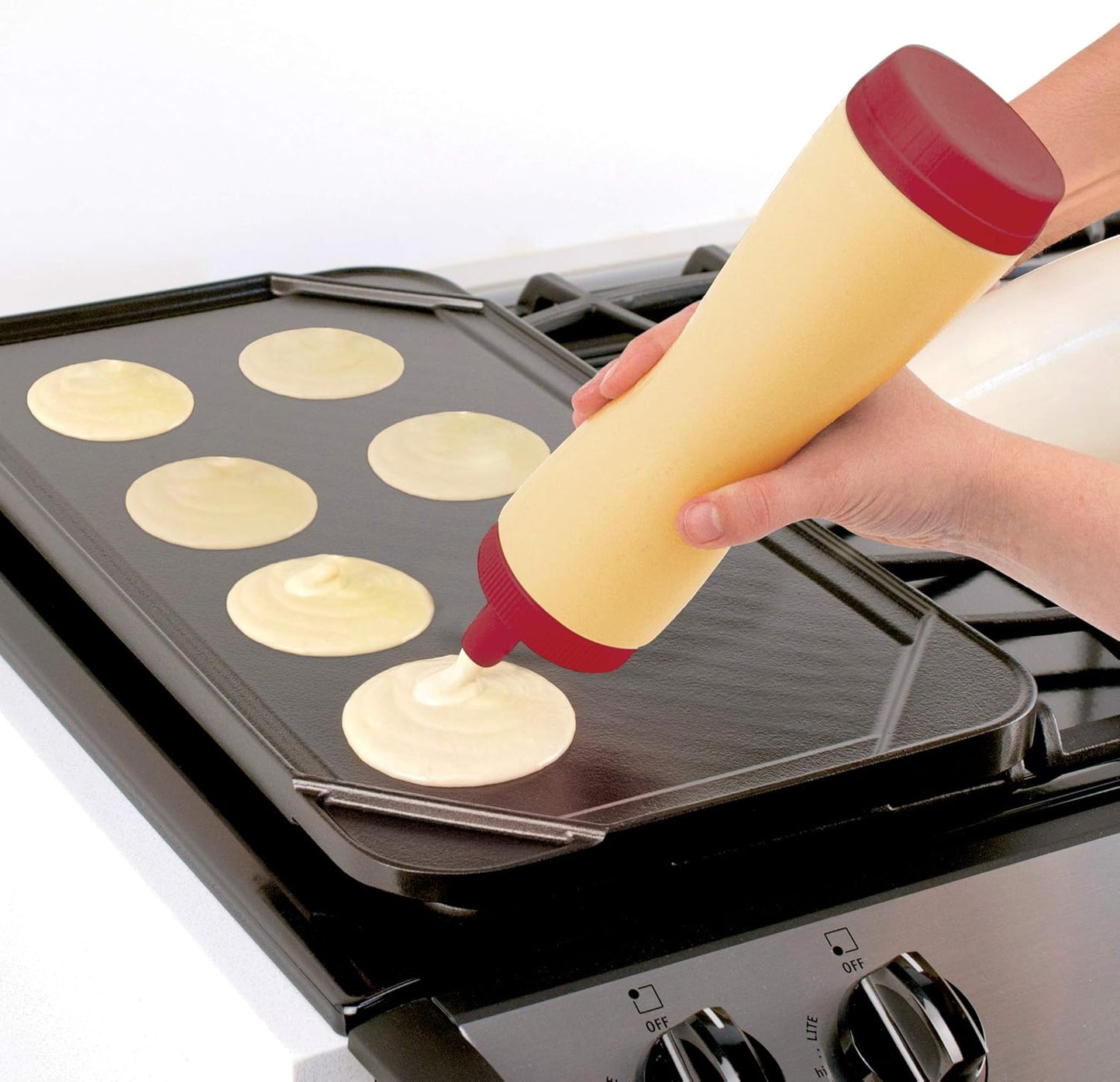 Tovolo Flow Pen 2.0 With Removable Cap 3-Cup Capacity Dispenser, Easy-Squeeze Batter Bottle With Mess-Free Valve for Pancake Art, Deep Indigo