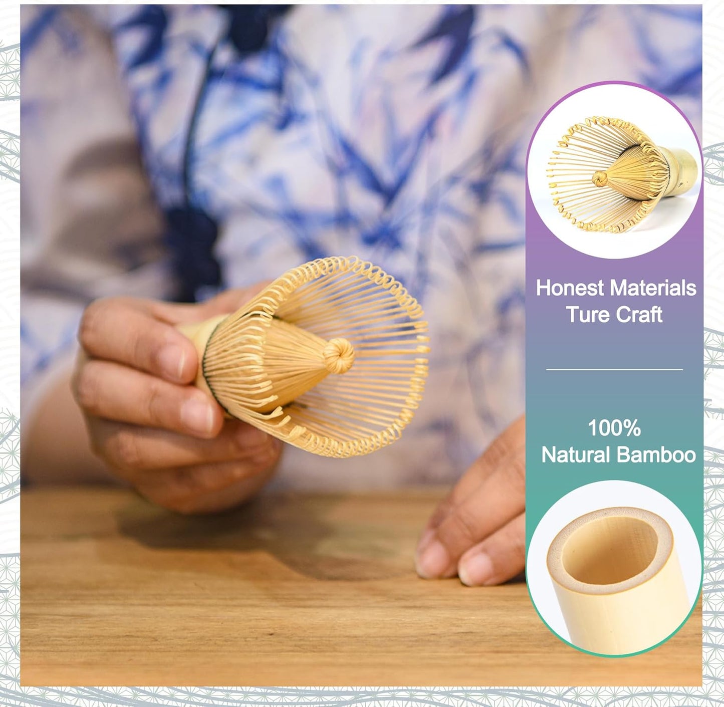 7pcs Matcha Whisk Set with 18oz Spout Bowl, Japanese Tea Ceremony Kit, Natural Bamboo Whisk Scoop, Ceramic Holder Sifter Towel, Best Gift for Beginners and Matcha Lovers