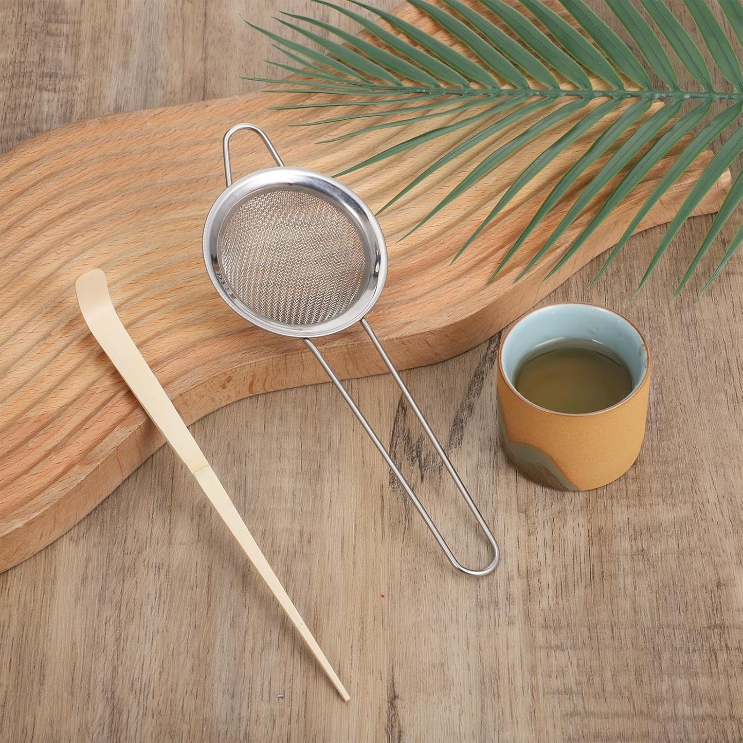 3" Matcha Sifter Small Sifter for Matchaa Strainer Small Mesh Strainer Fine Mesh Stainless Steel Tea Strainers, Bamboo Matcha Scoop Spoon Tools for Measuring