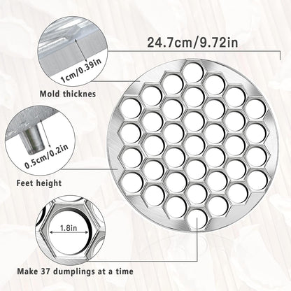 Ravioli Dumpling Mold, Food Grade Safe Dumplings Maker, Russian Pelmeni Maker with 37 Holes Double, Pastry Ravioli Wheel Cutter and Roller Pin for Making Dumplings Ravioli