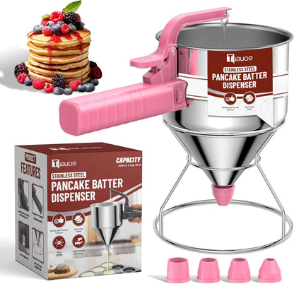 Stainless Steel Pancake Batter Dispenser, 40oz Batter Dispenser with Squeeze Handle, Great for Pancakes, Cupcake, Waffle or Any Baked Goods, Durable, Leak-Free, Space Gray