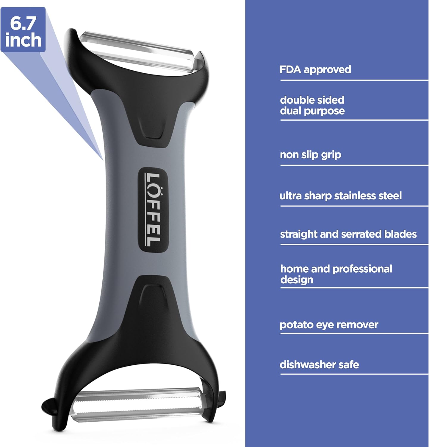 Peeler for Potato Vegetable Orange - Heavy Duty Double Sided Dual Purpose Non Slip Grip Apple Fruit Y Shaped with Ultra Sharp Stainless Steel Straight and Serrated Blades, Dishwasher Safe