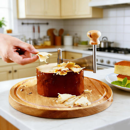 Cheese Curler Wheel, Professional Cheese Slicer Cheese Cutter, Rotary Cheese Grater for i.a. Tête de Moine & Chocolate, Stainless Steel Girolle Cheese Shaver with Sharp Blade&Solid Wood Base(with Lid)