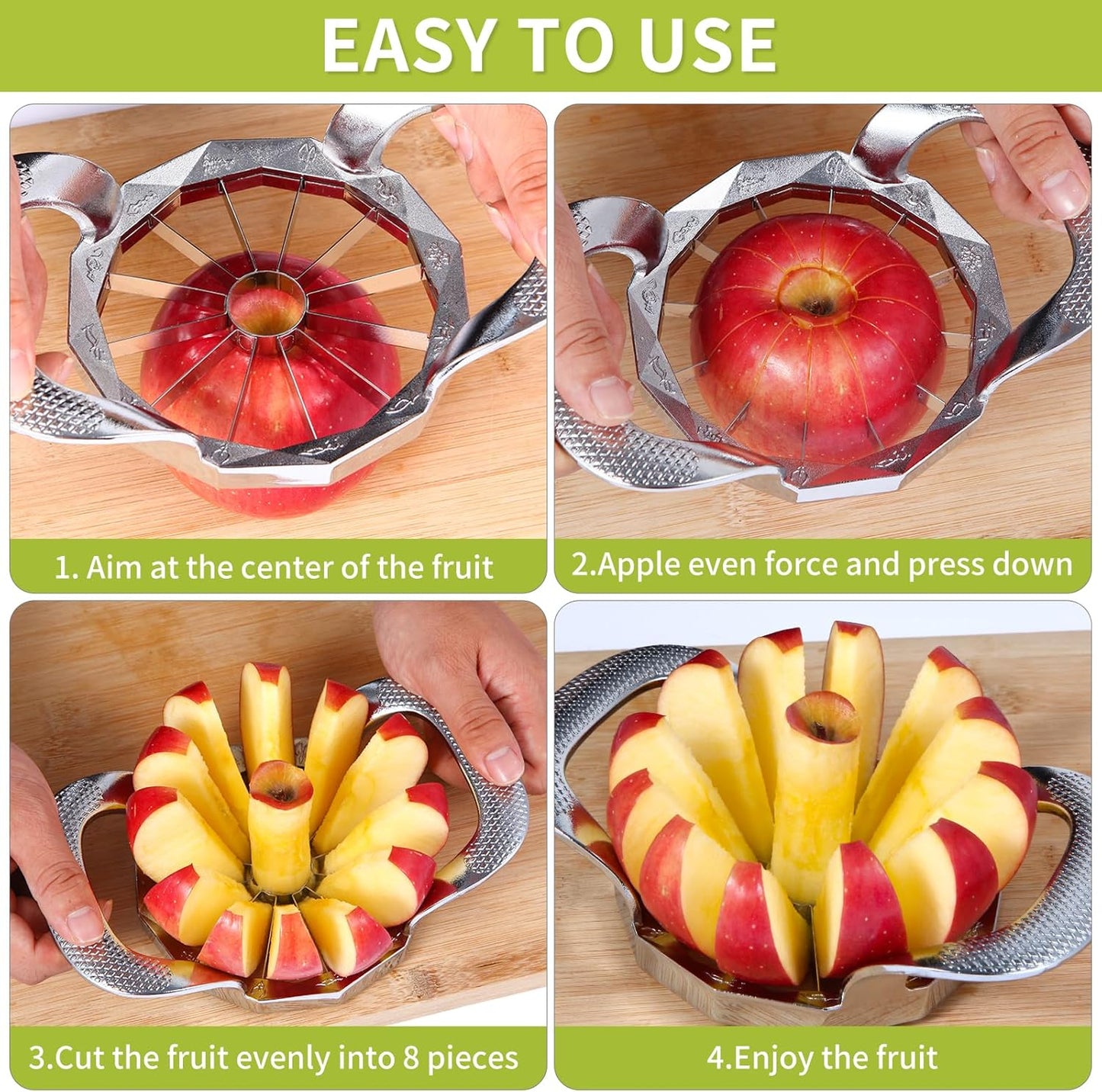 LIIGEMI Stainless Steel Apple Slicer,8 Blade Apple Corer and Cutter for Various fruits, Sharp and Sturdy, Anti-slip Handle，Gifts for Mom， Easy to Use.