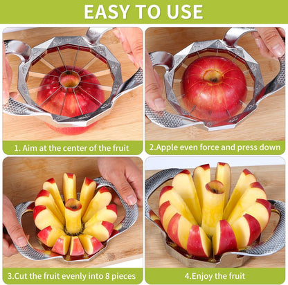 LIIGEMI Stainless Steel Apple Slicer,8 Blade Apple Corer and Cutter for Various fruits, Sharp and Sturdy, Anti-slip Handle，Gifts for Mom， Easy to Use.