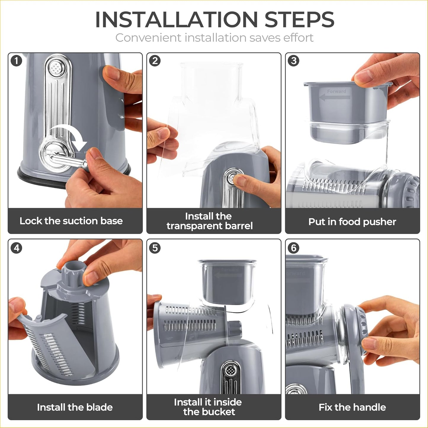 SUSTEAS Rotary Cheese Grater with Handle - Vegetable Shredder with 5 Well-designed Blades & Strong Suction Base,Round Mandoline Slicer & Food Chopper for Kitchen,with Blade Storage Box(Beige)