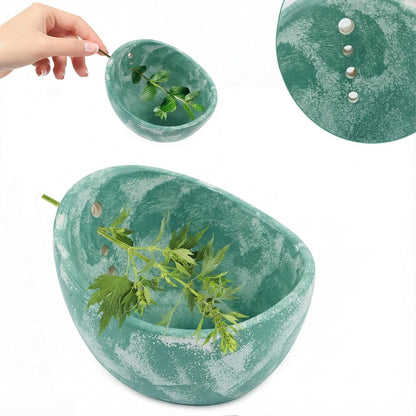 Handmade Ceramic Herb Stripper Bowl, Pottery Herb Stripping Bowl Peeling Cup with Different Hole Sizes for Separating Leaves and Stems (White)
