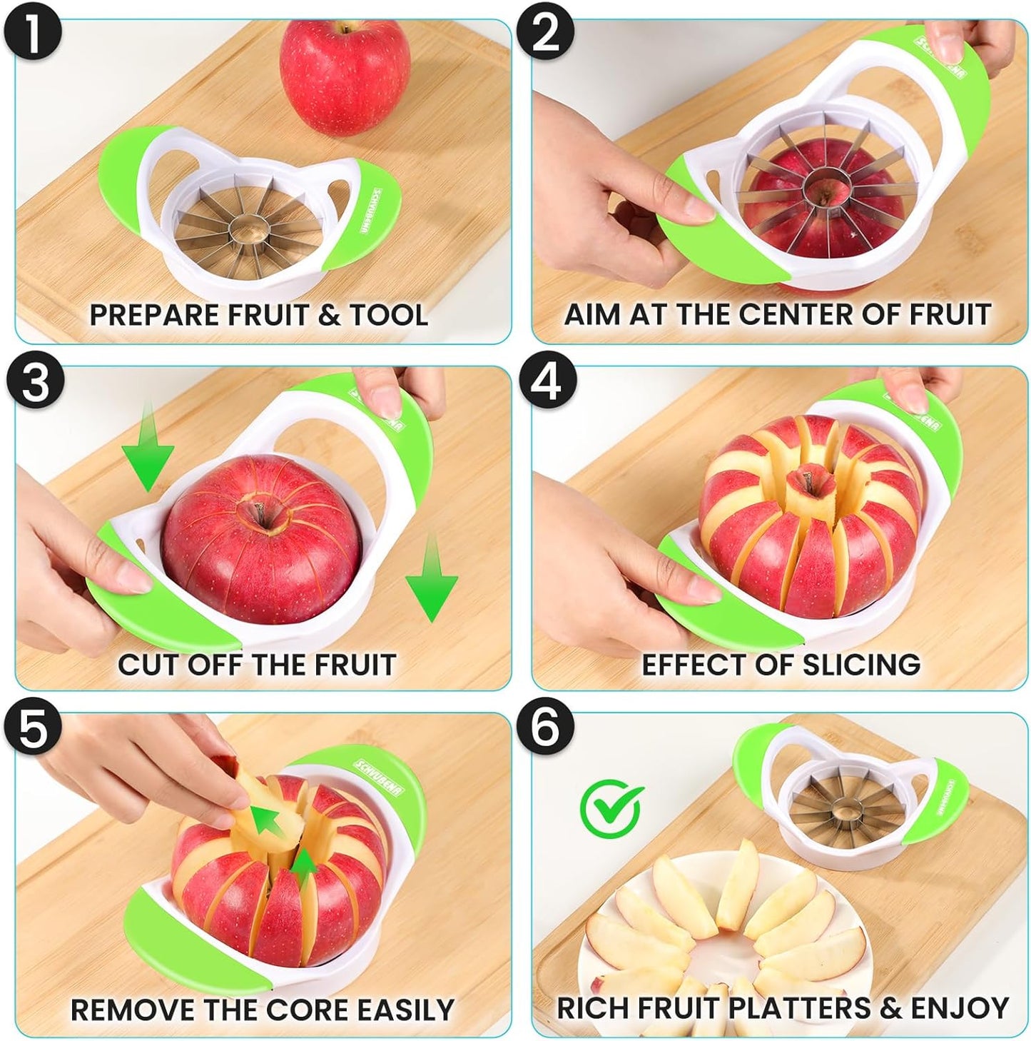SCHVUBENR 3.5 Inch Apple Slicer with 12 Sharp Blades - Professional Apple Cutter - Stainless Steel Apple Corer - Super Sharp Apple Slicer and Corer - Slice Apple with Ease(Black)