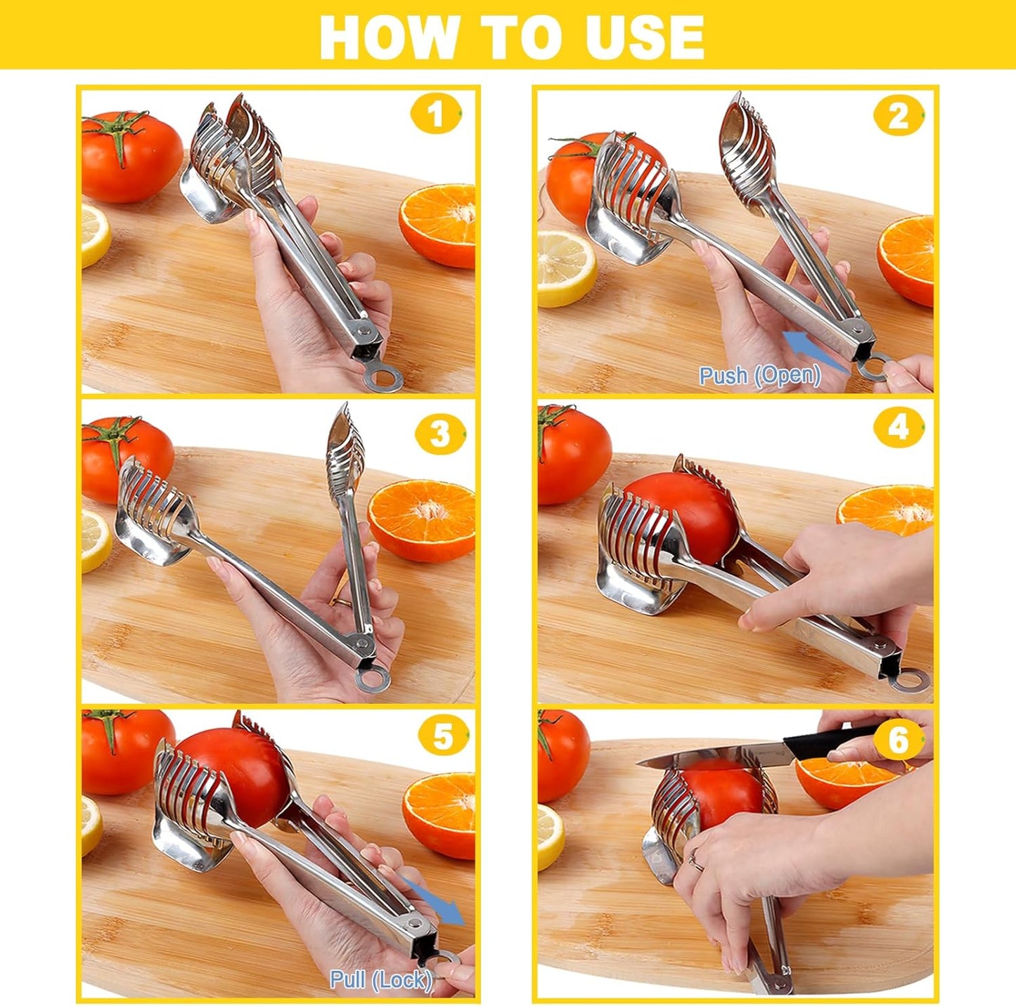 KAYCROWN Tomato Slicer Holder with Paring Knife Set, Stainless Steel Lemon Slicer Cutter for Slicing, Onion Holder for Slicing, Vegetable Cutter for Tomato, Lemon
