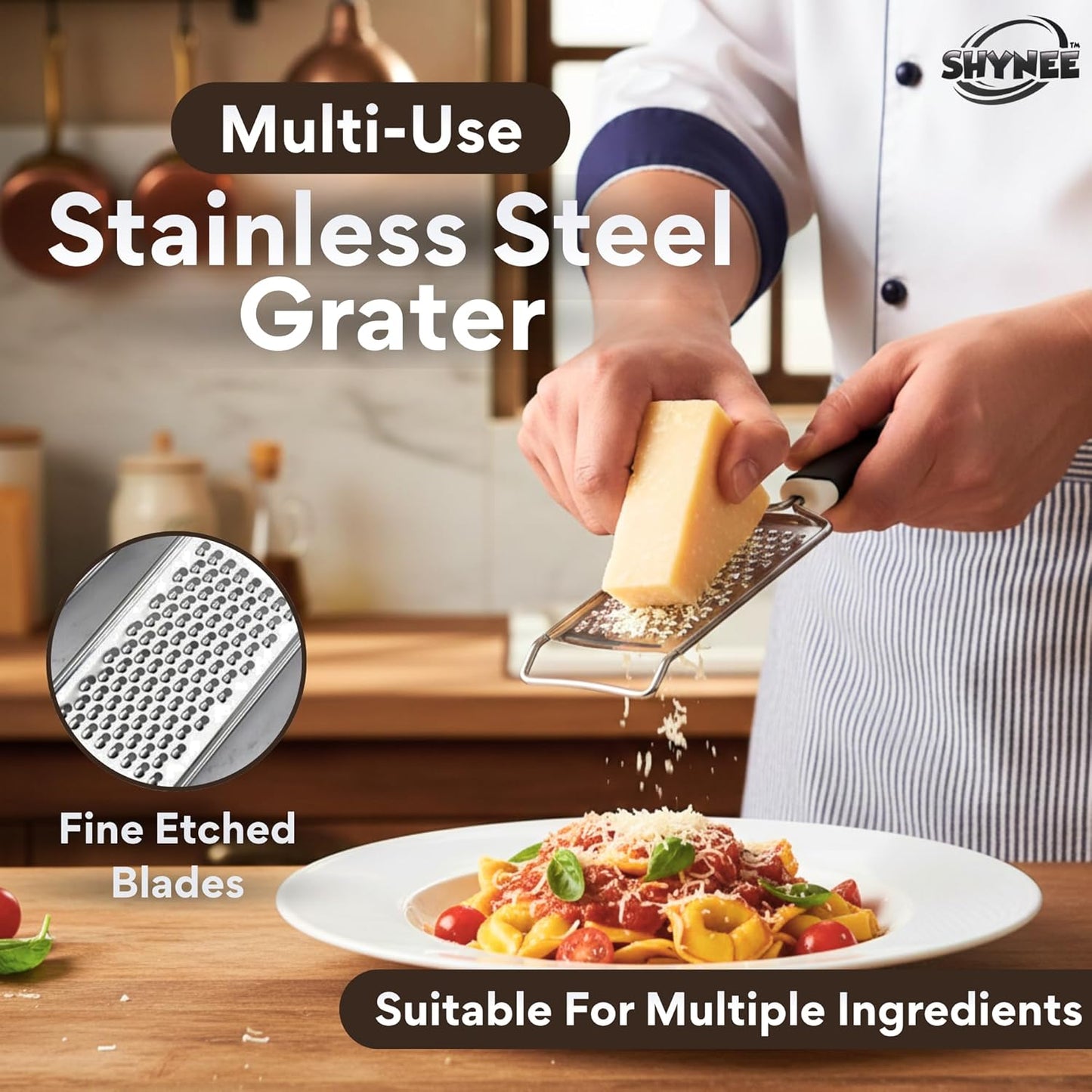 4PCs Kitchen Essentials Set – Premium Quality Lemon Squeezer, Garlic Press, Stainless Steel Whisk, Multi-Use Grater, Cheese Grater – Durable, Easy to Clean Cooking Tools Set for Everyday Meal Prep