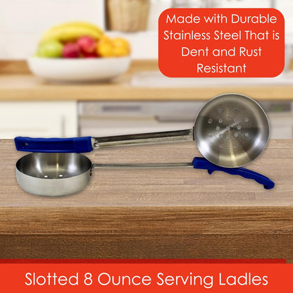 8 Ounce Solid Stainless Steel Portion Control Ladle Spoon for Measuring and Serving; Commercial Grade Serving Scoops [Pack of 2]