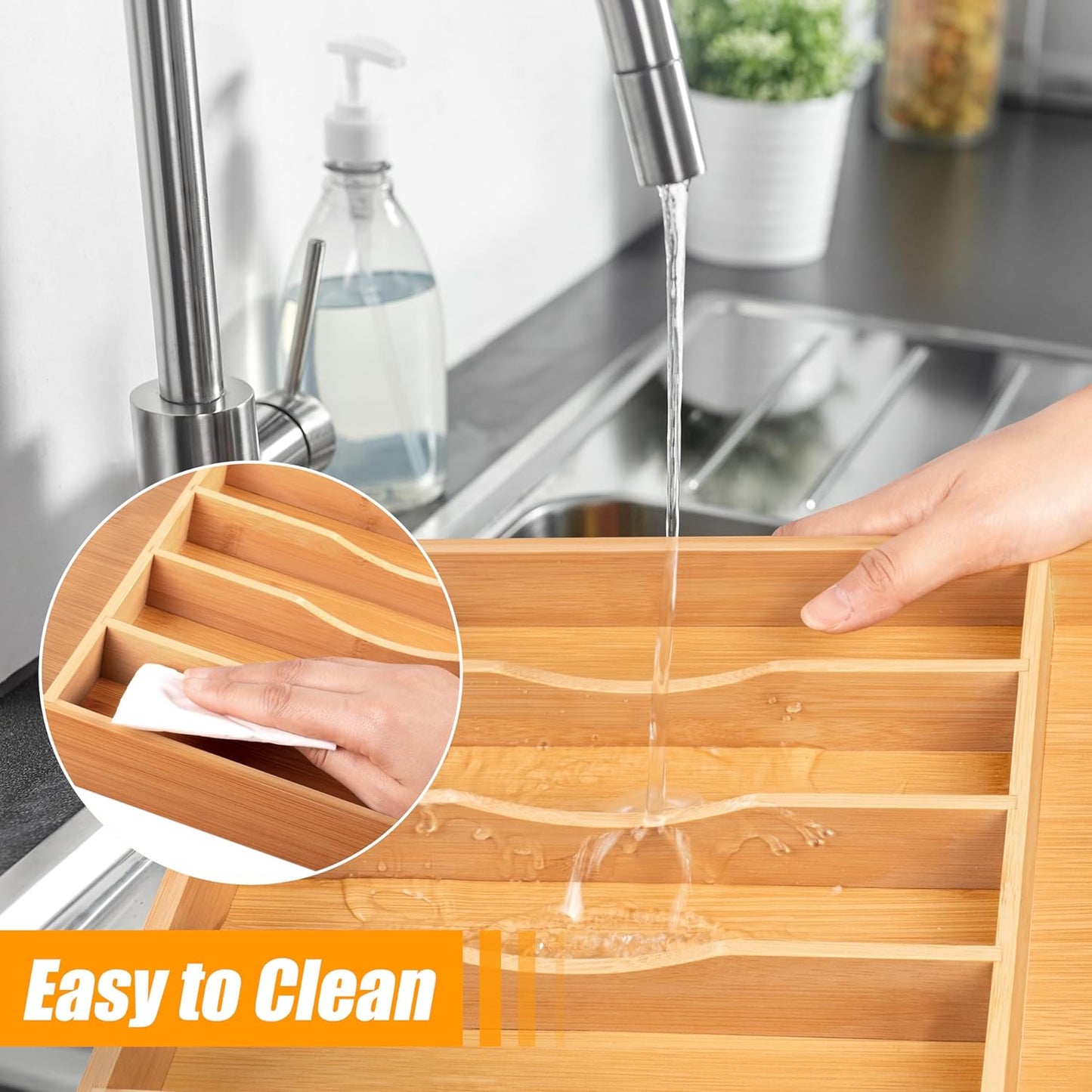 Bellsal Silverware Organizer Kitchen Drawer Organizer Expandable Bamboo Utensil Holder Cutlery Tray for Kitchen Utensil and Flatware Bedroom Office