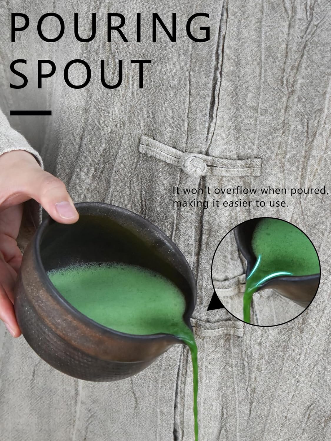 Artcome 4 Pcs Complete Matcha Ceremony Kit - Japanese Bowl With Pouring Spout, Whisk, Holder, Scoop - Tea Set for Making Usucha, Koicha and Latte (Green)