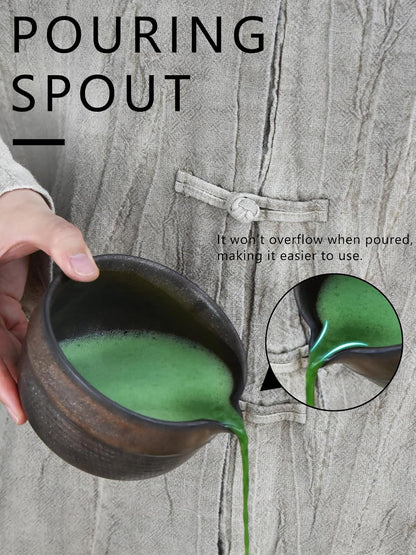 Artcome 4 Pcs Complete Matcha Ceremony Kit - Japanese Bowl With Pouring Spout, Whisk, Holder, Scoop - Tea Set for Making Usucha, Koicha and Latte (Green)