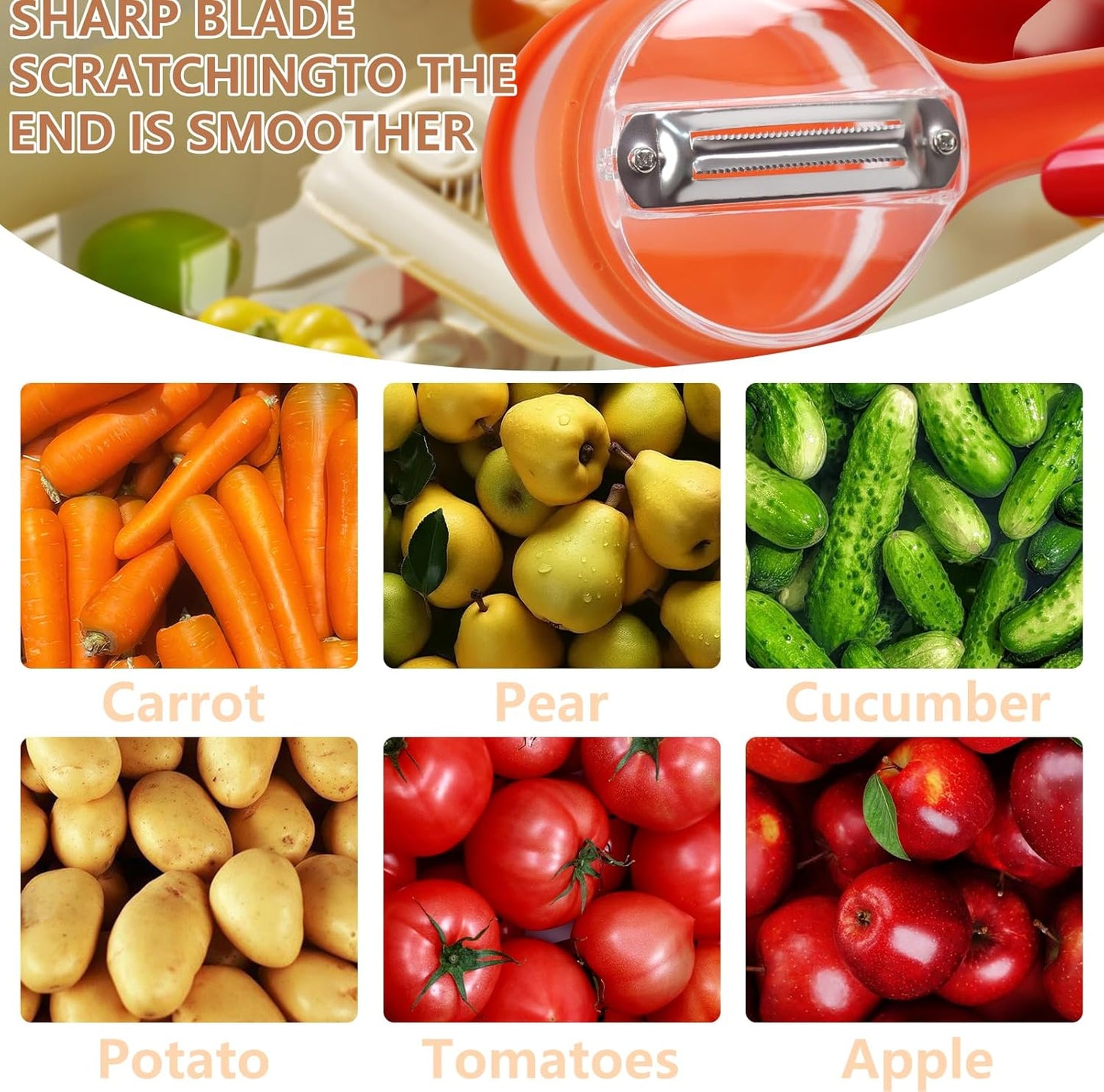 Vegetable Peeler with Container, Stainless Steel Potato Peeler and Fruit Peeler with Storage Box, Multi-Function Veggie Peeler with Peel Catcher for Home Kitchen (Orange)