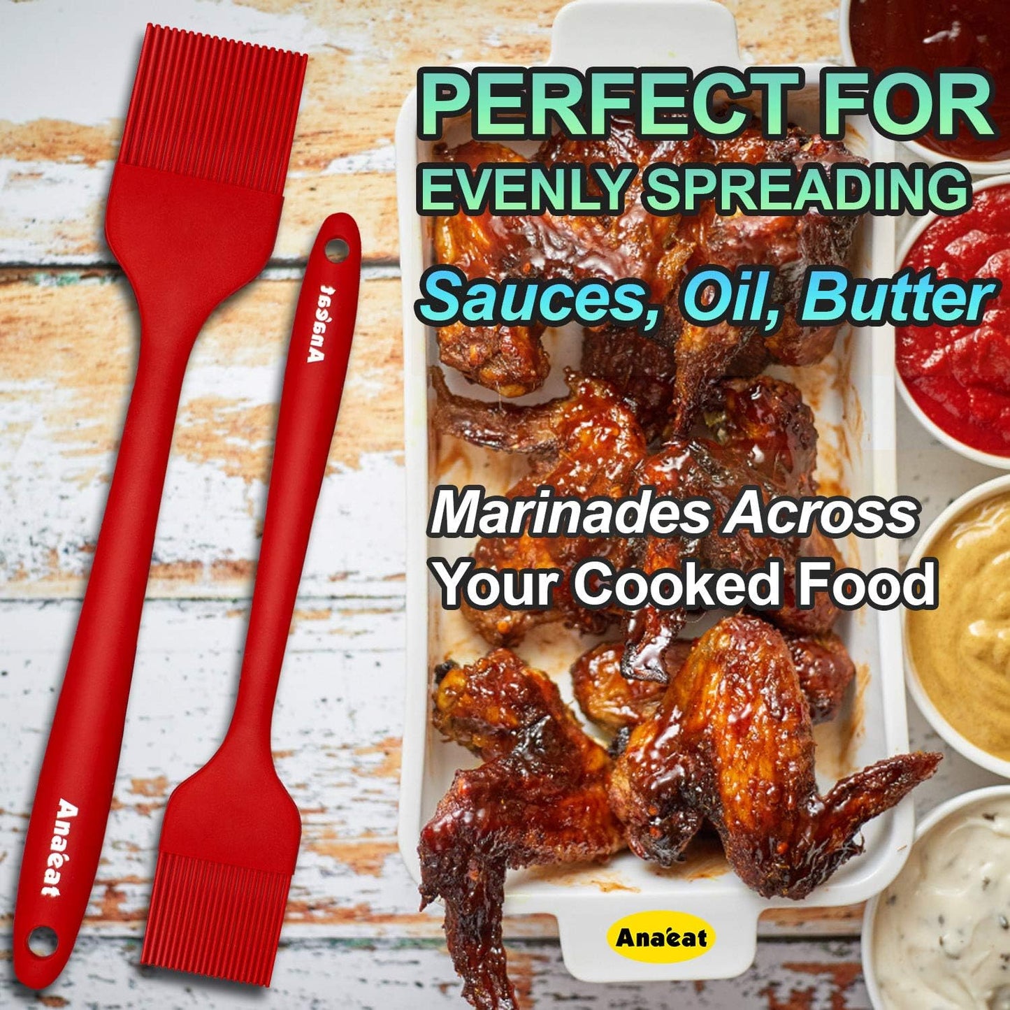 Anaeat 2 Pack Silicone Basting Pastry Brushes - Heat Resistant Brush with Soft Bristles, Hygienic One-Pieces Design, Marinade Brush Great in Baking for Spreading Oil Butter Sauce BBQ Grill (Black)