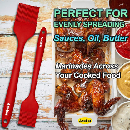Anaeat 2 Pack Silicone Basting Pastry Brushes - Heat Resistant Brush with Soft Bristles, Hygienic One-Pieces Design, Marinade Brush Great in Baking for Spreading Oil Butter Sauce BBQ Grill (Black)