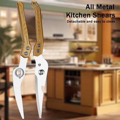 Heavy Duty Kitchen Poultry Shears - Professional Food Scissors for Spatchcocking Chicken, Cutting Raw Meat & Poultry Bones, Thick Steel Blades, Spring-Loaded, Dishwasher Safe Black