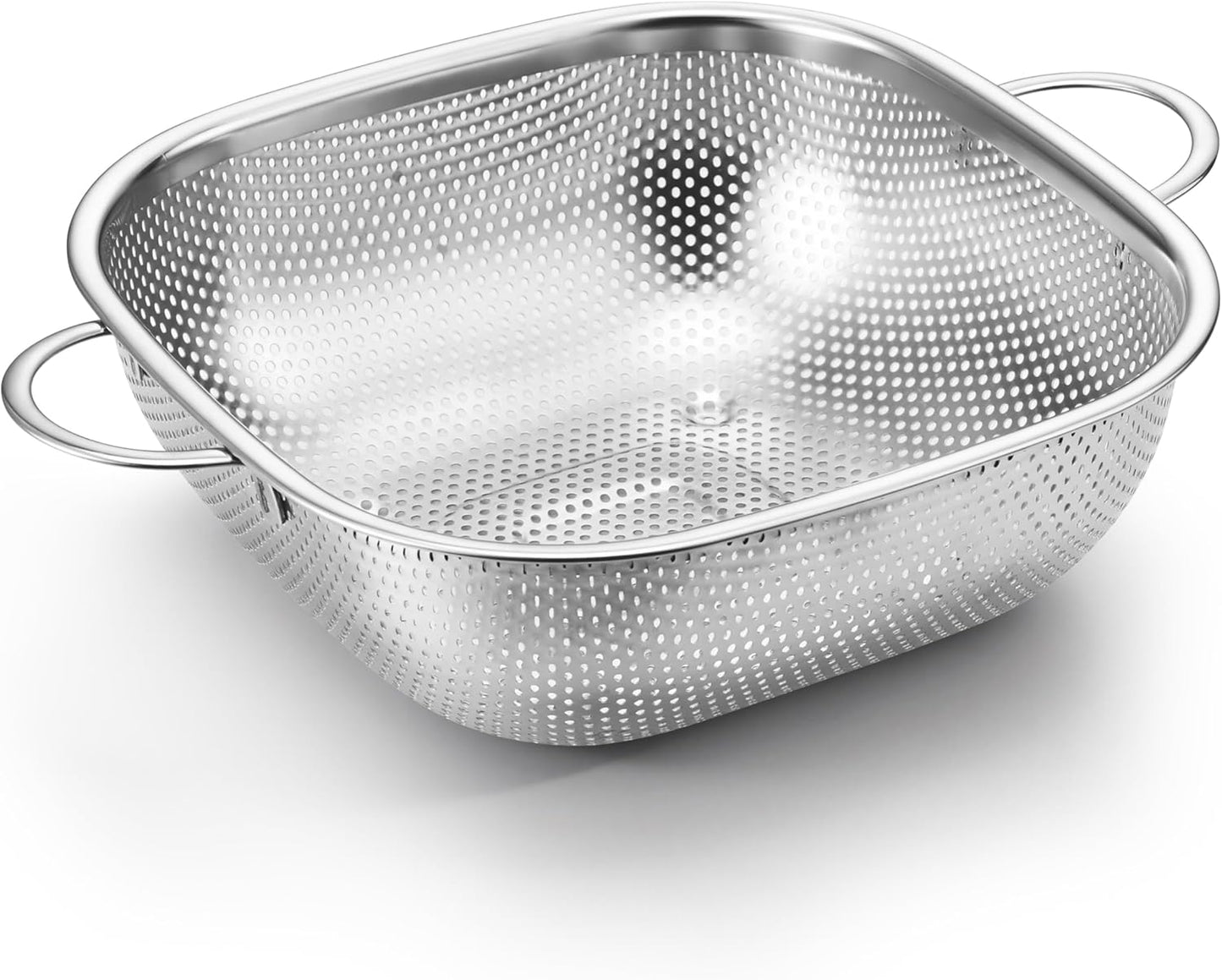 E-far 3 Pack Colander for Kitchen, Square Stainless Steel Metal Strainer Colander with Handle for Draining Food Pasta Vegetable, Micro-Perforated & Elevated Feet, Dishwasher Safe(2.4/4/6QT)
