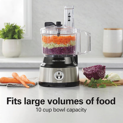 Hamilton Beach Food Processor & Vegetable Chopper for Slicing, Shredding, Mincing, and Puree, 10 Cups + Veggie Spiralizer makes Zoodles and Ribbons, Grey and Stainless Steel (70735)