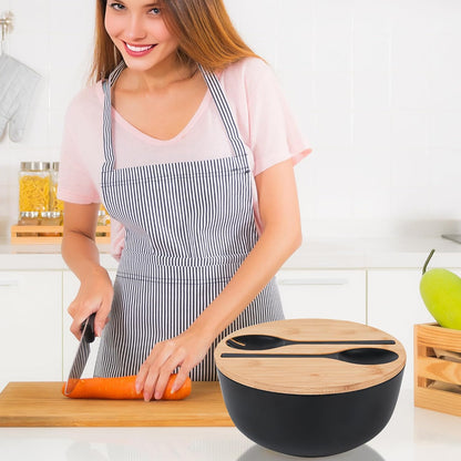 GEHE 12" Salad Bowls, Bamboo Fiber Salad Bowl with Lid, 7.7Qt Extra Large Mixing Bowls with Servers for Kitchen, Salad Serving Bowl Set with Utensils for Salad, Pasta, Fruits, Vegetables and Dessert
